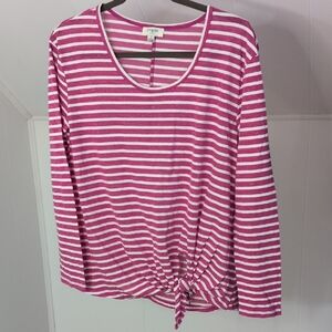 Umgee Pink and White Striped Long Sleeve Top.